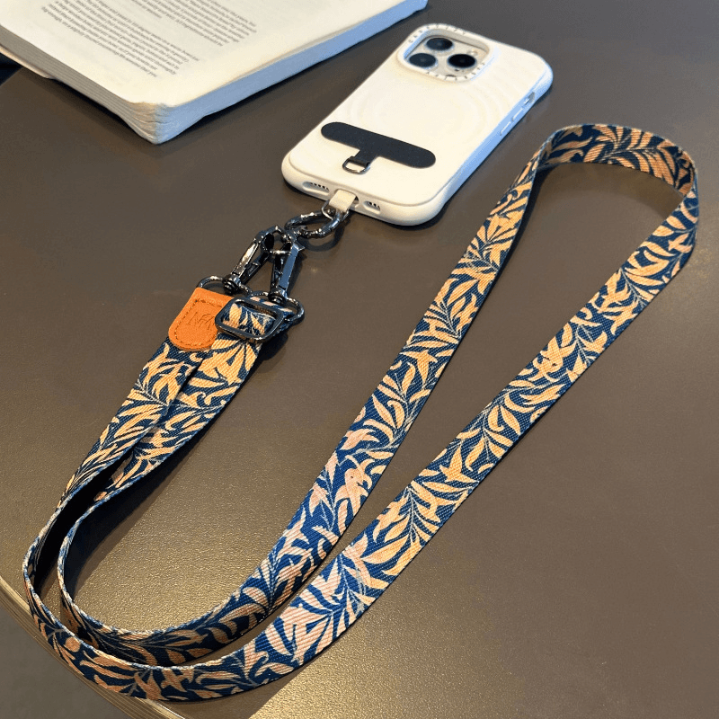 Custom Vintage Floral Adjustable Crossbody Phone Strap, Anti‑Lost Neck Lanyard With Leather Detail