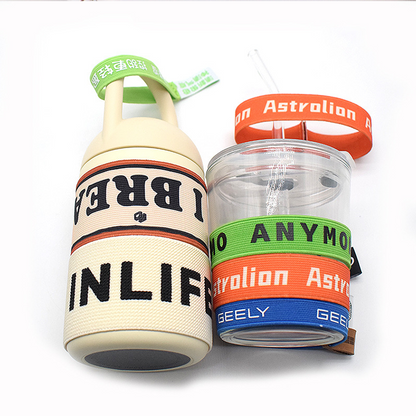 Custom Elastic Band Cup Sleeve, Stretch Fabric Tumbler Holder Strap For Water Bottle OEM