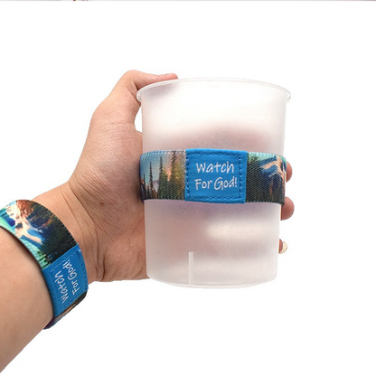 Custom Elastic Band Cup Sleeve, Stretch Fabric Tumbler Holder Strap For Water Bottle OEM