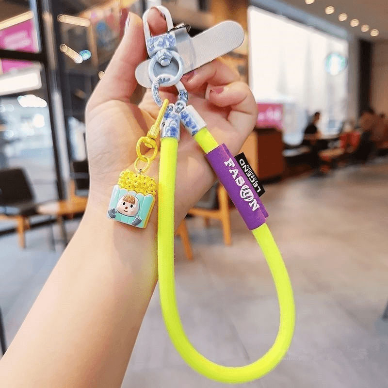 Colorful Braided Wrist Lanyard, Anti-Lost Phone Hand Strap with Cute Doll Pendant for Key Bag