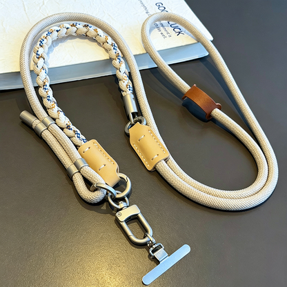 Custom Braided Phone Crossbody Lanyard, Adjustable Anti-Lost Wrist Strap with Leather Patch for All Smartphones