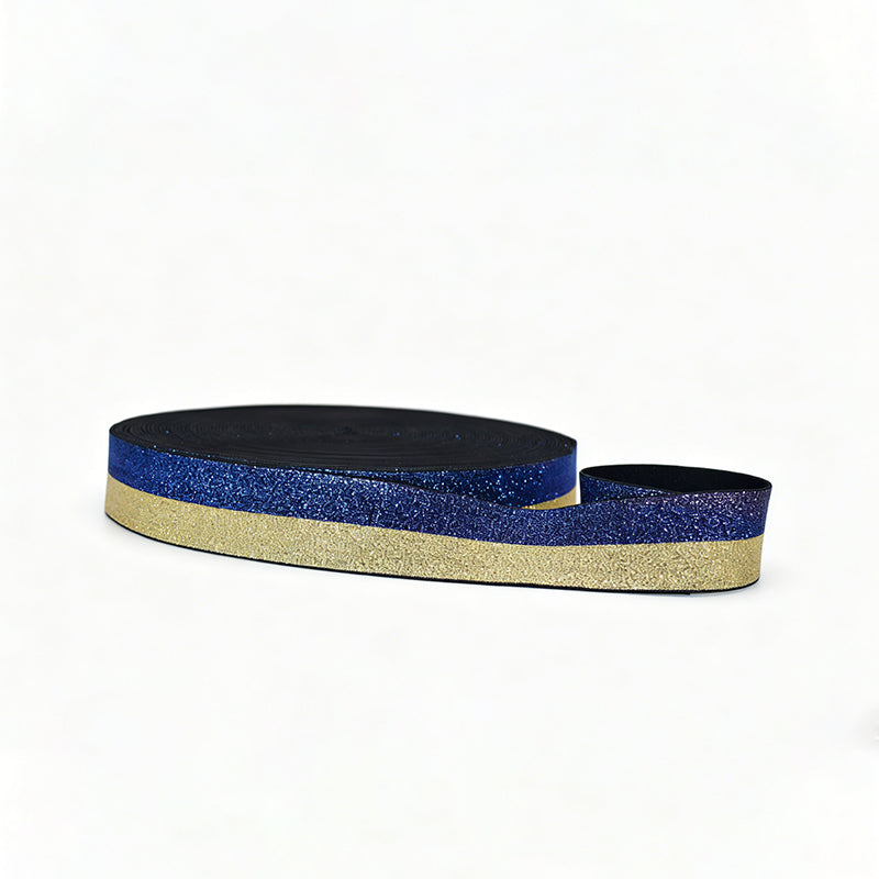 Custom Metallic Gold Silver Thread Jacquard Elastic Ribbon, Shiny Glitter Elastic Webbing Strap