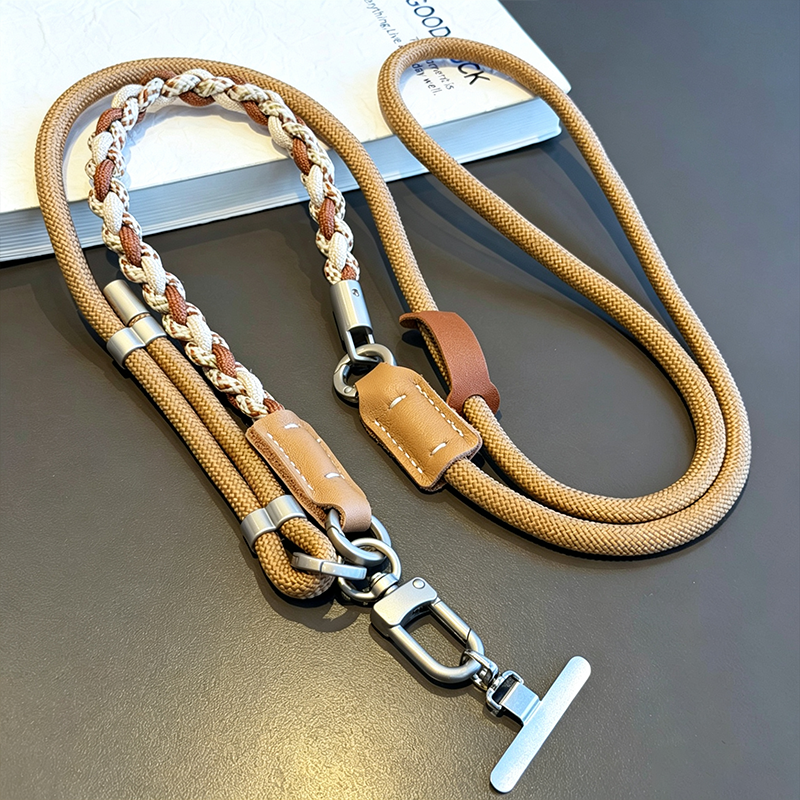 Custom Braided Phone Crossbody Lanyard, Adjustable Anti-Lost Wrist Strap with Leather Patch for All Smartphones