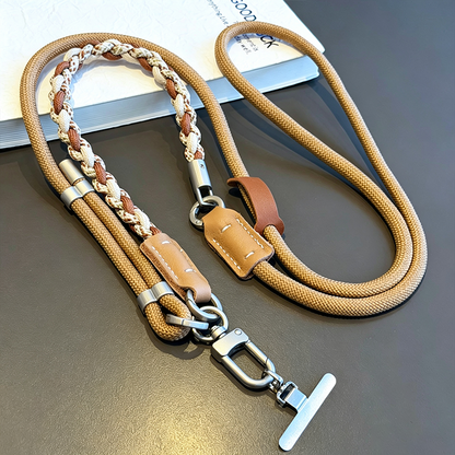 Custom Braided Phone Crossbody Lanyard, Adjustable Anti-Lost Wrist Strap with Leather Patch for All Smartphones