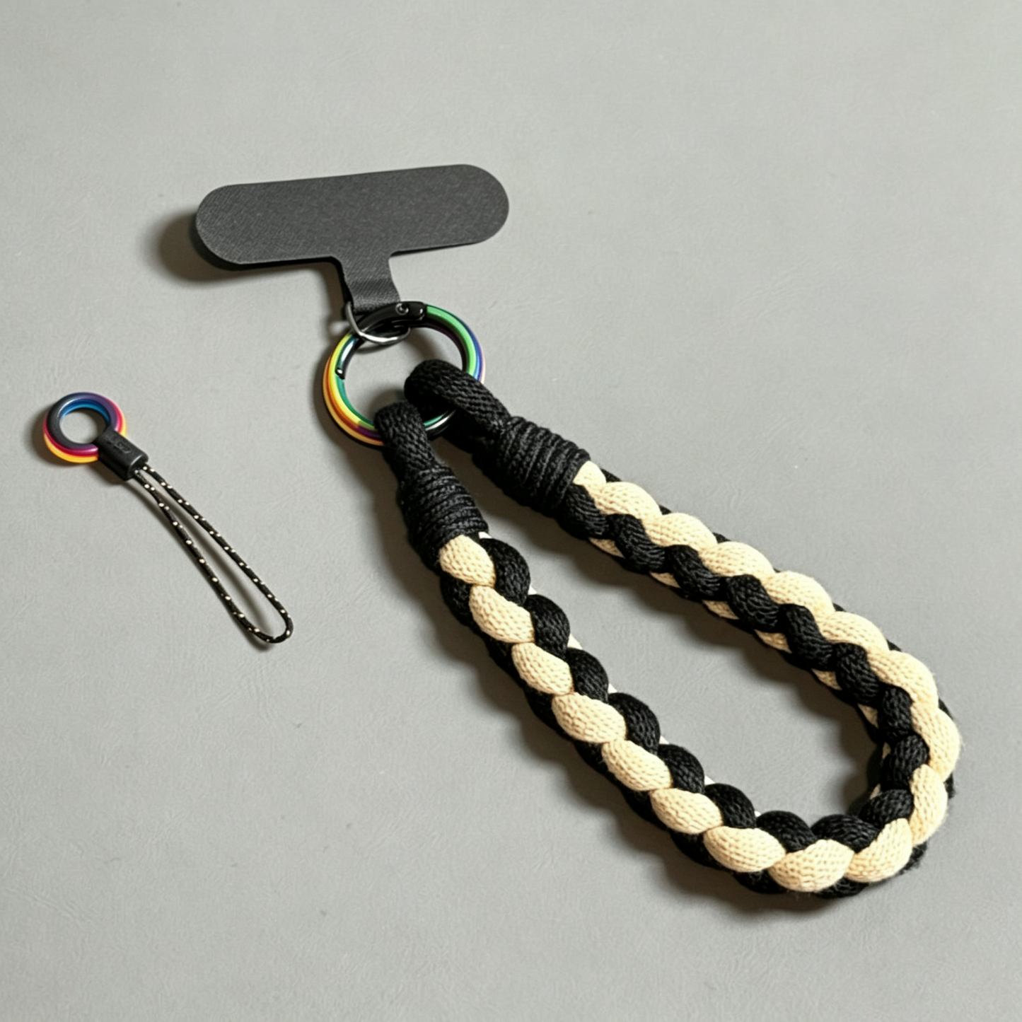 Custom Two-Tone Braided Short Phone Wrist Lanyard, Anti-Lost Handheld Phone Strap with Colorful Ring