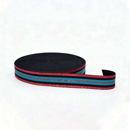 Custom Metallic Gold Silver Thread Jacquard Elastic Ribbon, Shiny Glitter Elastic Webbing Strap