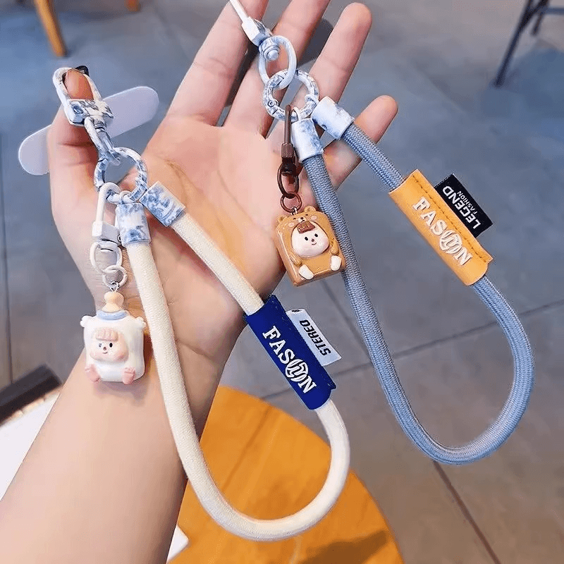 Colorful Braided Wrist Lanyard, Anti-Lost Phone Hand Strap with Cute Doll Pendant for Key Bag