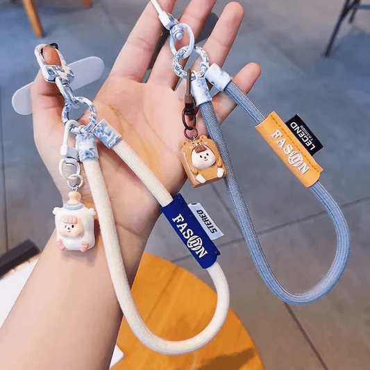 Colorful Braided Wrist Lanyard, Anti-Lost Phone Hand Strap with Cute Doll Pendant for Key Bag