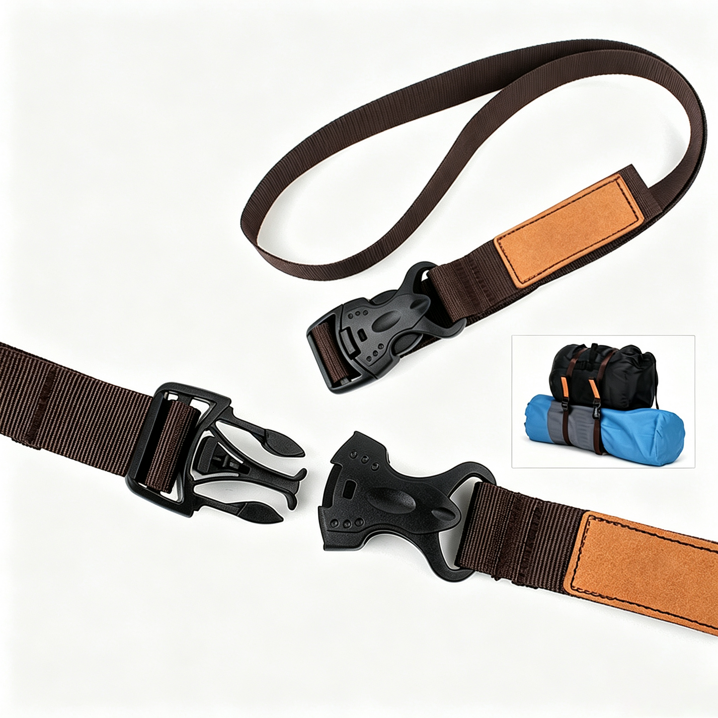 Custom Outdoor Double Safety Buckle Luggage Binding Strap Adjustable Polyester Webbing Travel Cargo Lashing Strap OEM Custom Logo Color Length