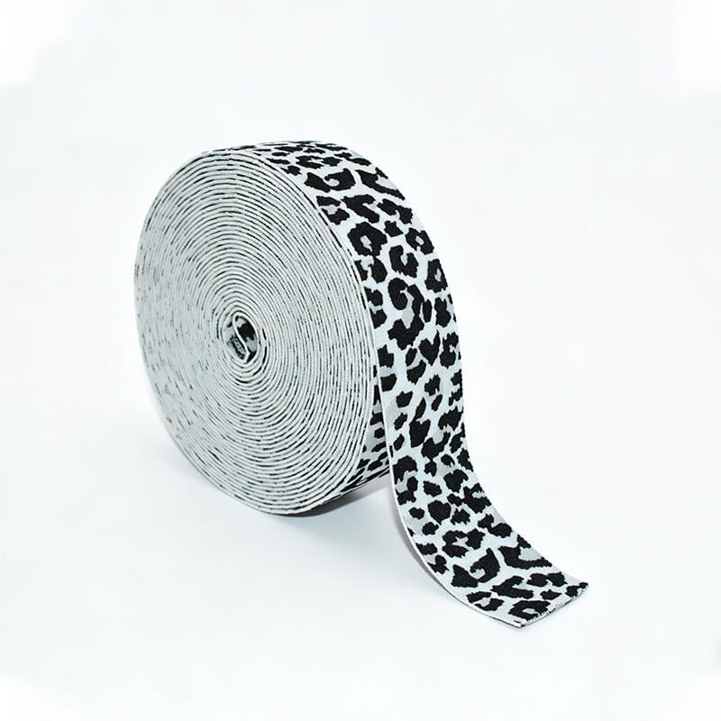 Custom Leopard Print Jacquard Elastic Webbing Strap, Animal Pattern Stretch Elastic Ribbon