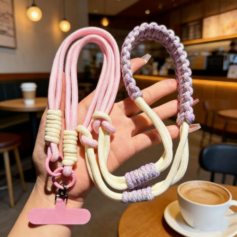 Custom Two-Tone Braided Rope Phone Wrist Lanyard OEM Custom Logo Color Short Mobile Strap for Key Bag