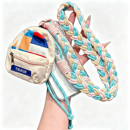 Custom Color Block Braided Phone Lanyard, Adjustable Crossbody Shoulder Strap with Lipstick Coin Purse, Outdoor Anti-Lost Phone Strap