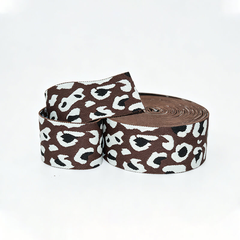 Custom Leopard Print Jacquard Elastic Webbing Strap, Animal Pattern Stretch Elastic Ribbon