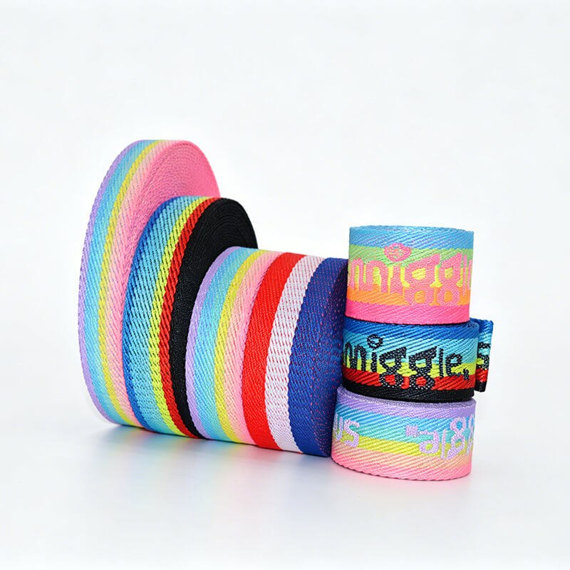 Custom Rainbow Polyester Webbing Strap, Gradient Color Jacquard Ribbon For Phone Lanyard