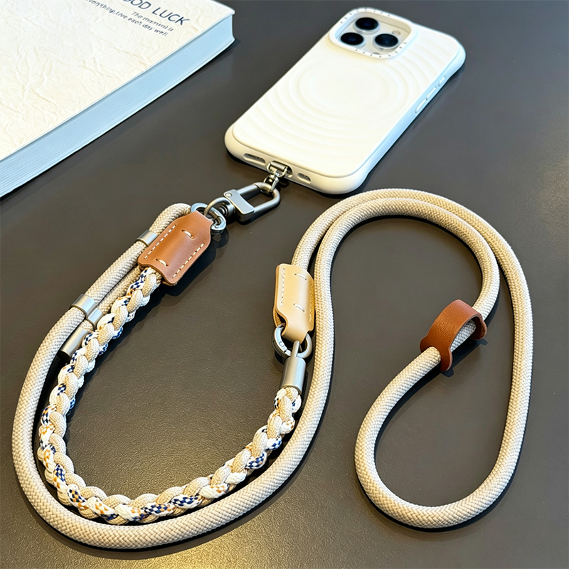 Custom Braided Phone Crossbody Lanyard, Adjustable Anti-Lost Wrist Strap with Leather Patch for All Smartphones