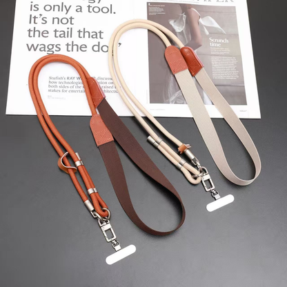 Custom OEM PU Leather Patch Crossbody Phone Lanyard Adjustable Woven Mobile Strap Custom Logo Color Length