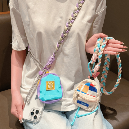 Custom Color Block Braided Phone Lanyard, Adjustable Crossbody Shoulder Strap with Lipstick Coin Purse, Outdoor Anti-Lost Phone Strap