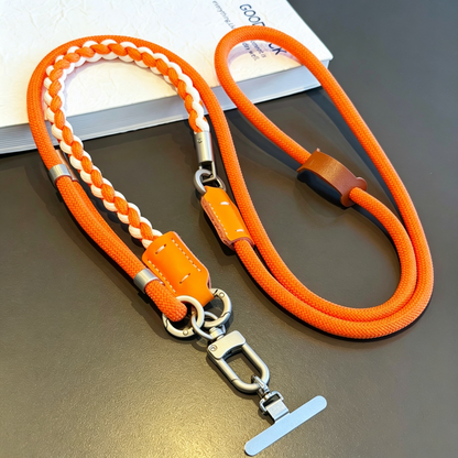 Custom Braided Phone Crossbody Lanyard, Adjustable Anti-Lost Wrist Strap with Leather Patch for All Smartphones