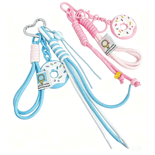 Custom Donut Braided Keychain Lanyard, Hand‑Woven Bag Charm Strap, Cute Decor Pendant, OEM Customization Available