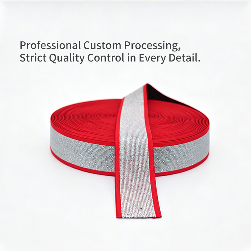 Custom Metallic Gold Silver Thread Jacquard Elastic Ribbon, Shiny Glitter Elastic Webbing Strap