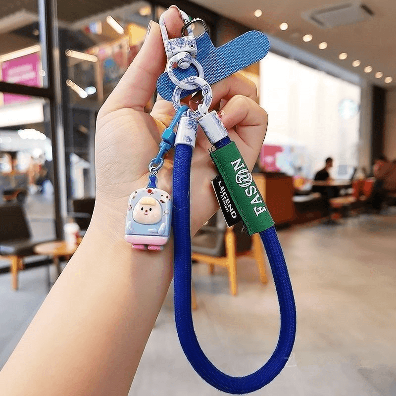 Colorful Braided Wrist Lanyard, Anti-Lost Phone Hand Strap with Cute Doll Pendant for Key Bag