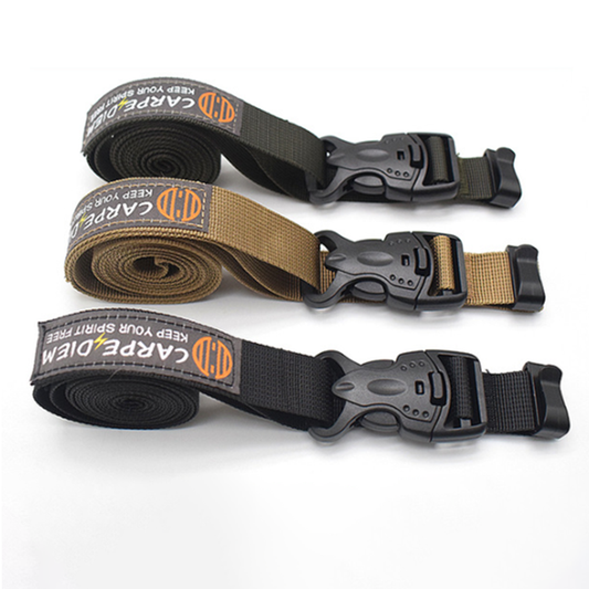 Custom Outdoor Double Safety Buckle Luggage Binding Strap Adjustable Polyester Webbing Travel Cargo Lashing Strap OEM Custom Logo Color Length