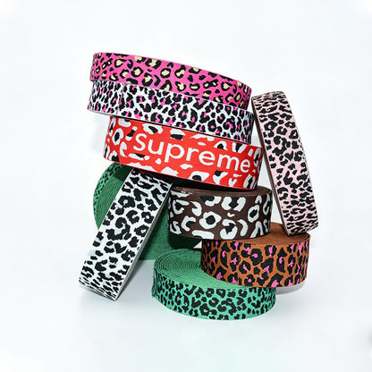 Custom Leopard Print Jacquard Elastic Webbing Strap, Animal Pattern Stretch Elastic Ribbon