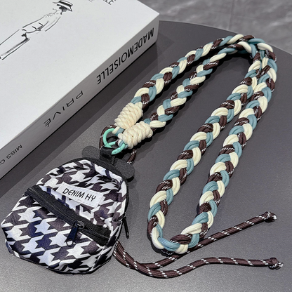 Custom Color Block Braided Phone Lanyard, Adjustable Crossbody Shoulder Strap with Lipstick Coin Purse, Outdoor Anti-Lost Phone Strap
