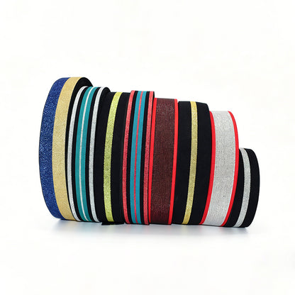 Custom Metallic Gold Silver Thread Jacquard Elastic Ribbon, Shiny Glitter Elastic Webbing Strap