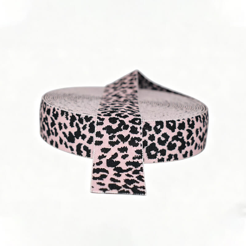 Custom Leopard Print Jacquard Elastic Webbing Strap, Animal Pattern Stretch Elastic Ribbon