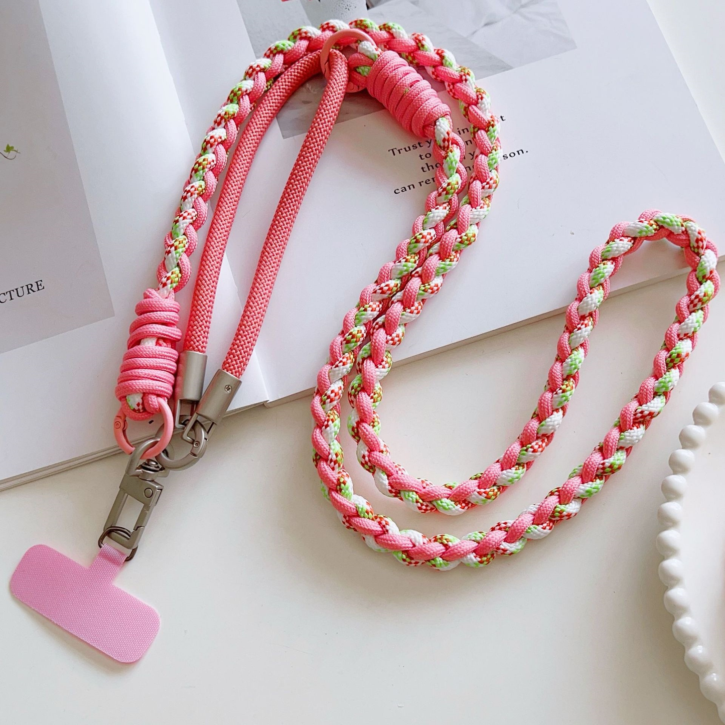 Custom Soft Braided 4-Strand Phone Lanyard, Adjustable Crossbody Neck & Wrist Strap for Smartphones