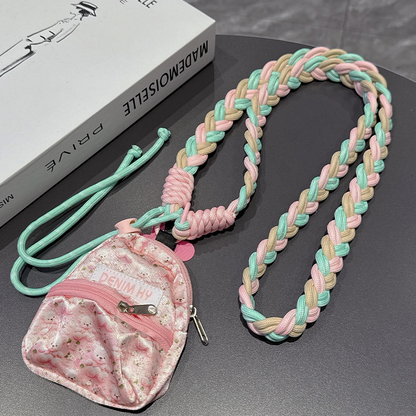 Custom Color Block Braided Phone Lanyard, Adjustable Crossbody Shoulder Strap with Lipstick Coin Purse, Outdoor Anti-Lost Phone Strap