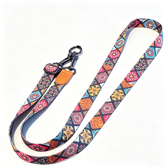 Custom Vintage Floral Adjustable Crossbody Phone Strap, Anti‑Lost Neck Lanyard With Leather Detail