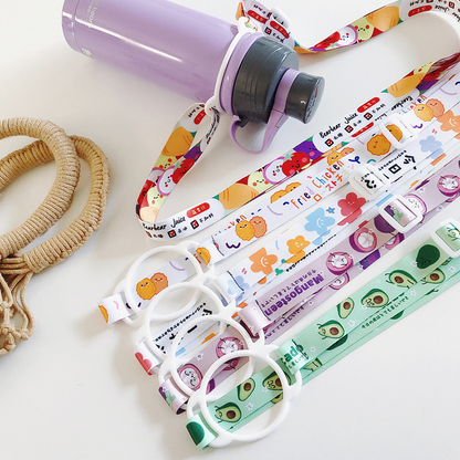 Custom Sublimation Water Bottle Strap, Kids Adjustable Drink Bottle Lanyard with Silicone Ring, Portable Crossbody Water Bottle Holder Strap