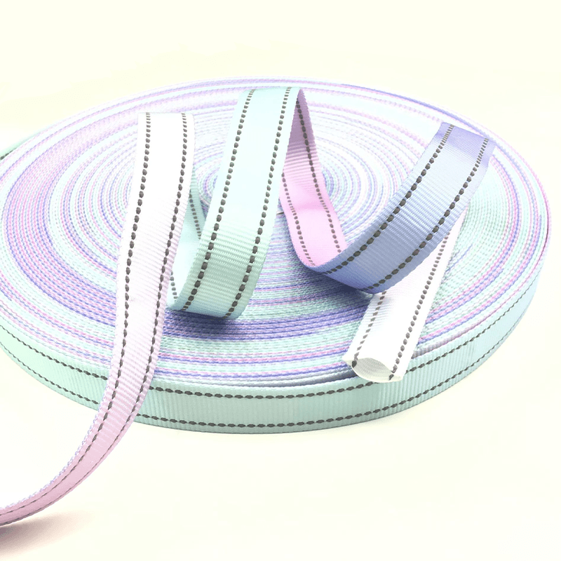 Custom Gradient Polyester Webbing,Heat Transfer Printed Solid Hollow Webbing Strap for Pet Harness,Bags,Luggage,Garment Accessories