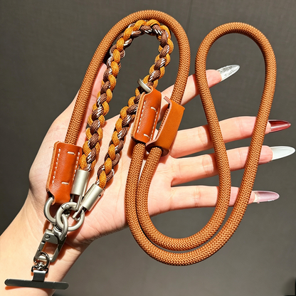 Custom Braided Phone Crossbody Lanyard, Adjustable Anti-Lost Wrist Strap with Leather Patch for All Smartphones