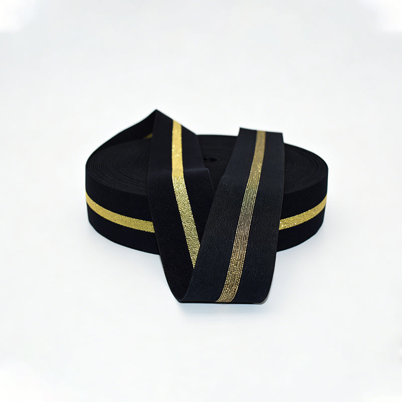 Custom Metallic Gold Silver Thread Jacquard Elastic Ribbon, Shiny Glitter Elastic Webbing Strap