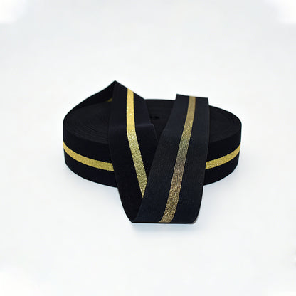 Custom Metallic Gold Silver Thread Jacquard Elastic Ribbon, Shiny Glitter Elastic Webbing Strap