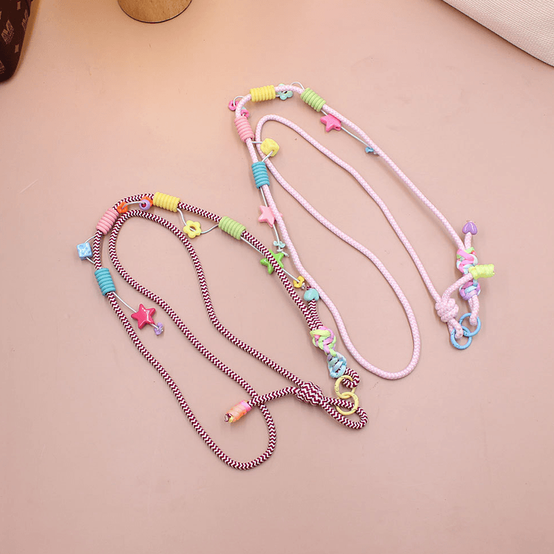 Adjustable Beaded Crossbody Strap, Cute Handmade Bead Lanyard for Phone, Water Bottle Bag & Doll Decor Pendant