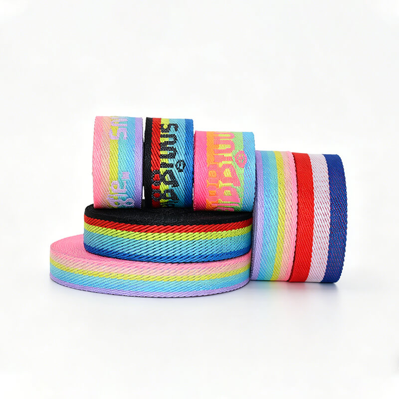 Custom Rainbow Polyester Webbing Strap, Gradient Color Jacquard Ribbon For Phone Lanyard