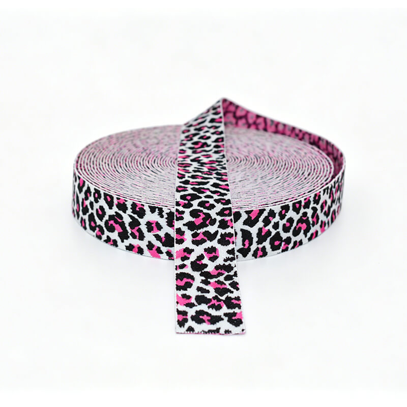 Custom Leopard Print Jacquard Elastic Webbing Strap, Animal Pattern Stretch Elastic Ribbon