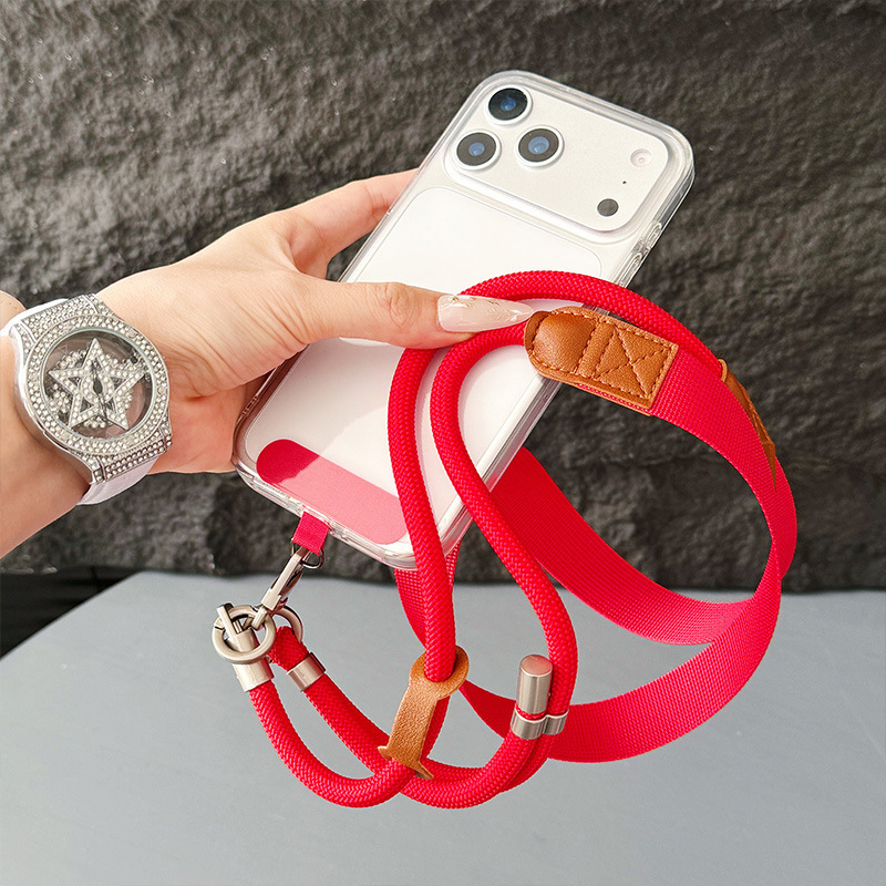 Custom OEM PU Leather Patch Crossbody Phone Lanyard Adjustable Woven Mobile Strap Custom Logo Color Length